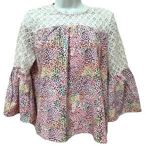 Michelle McDowell Mixed Media Confetti Print Bell Sleeve Blouse, Size Small